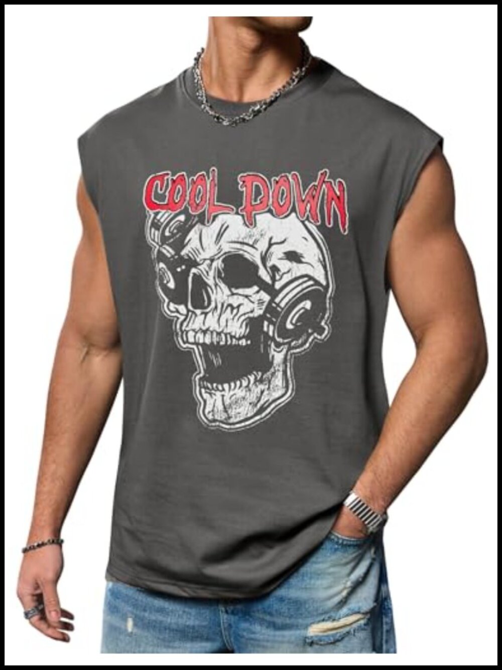 Mens Graphic Muscle Tank Top Sleeveless Gym Shirt Loose Fit Crewneck